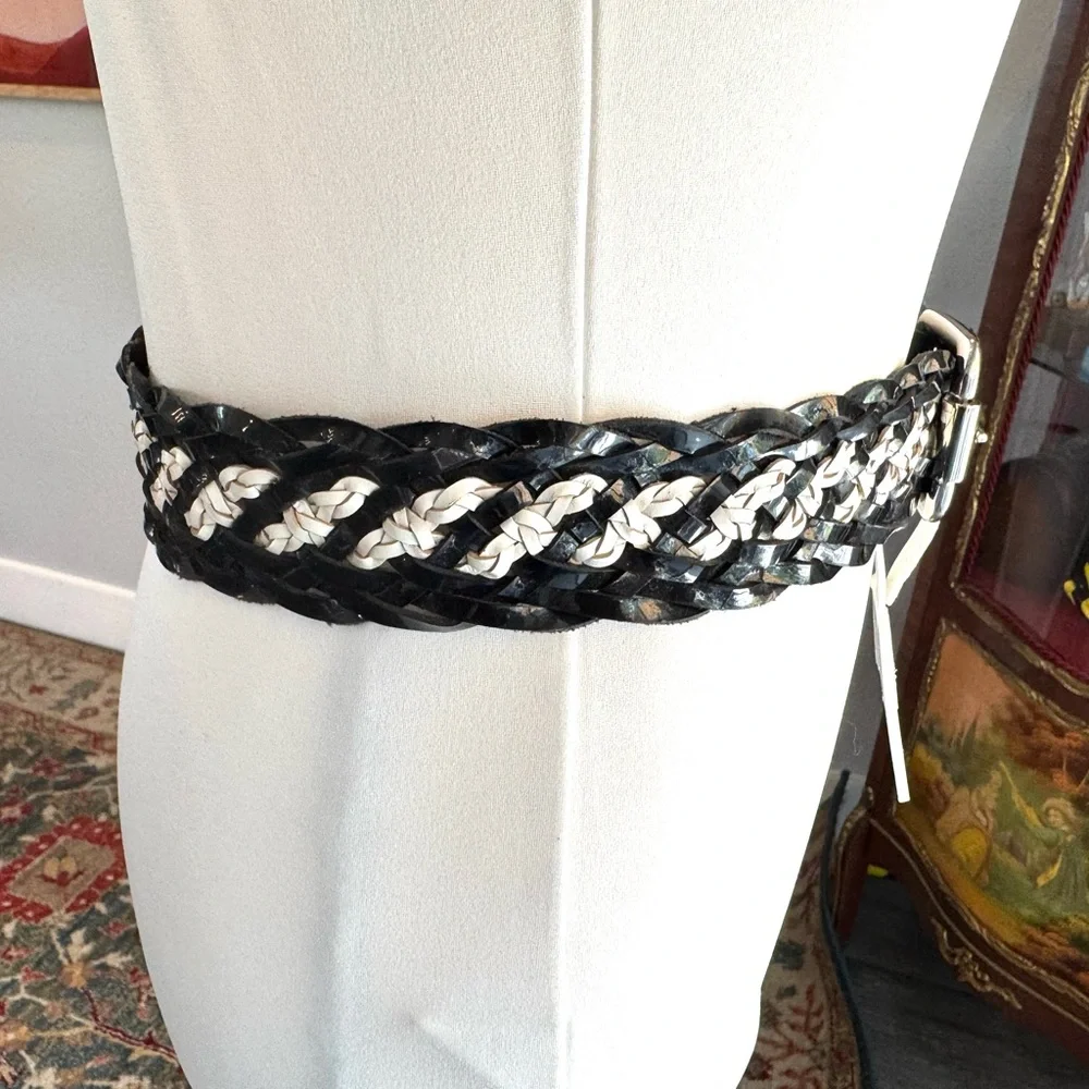 Nine West Black and White Braided Belt